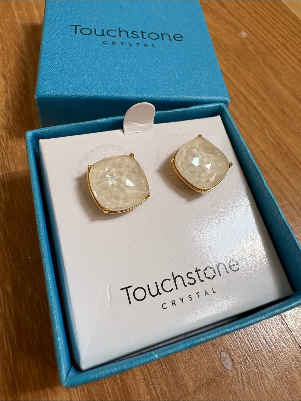 Touchstone Crystal Gold-Tone Cream Stud Earrings